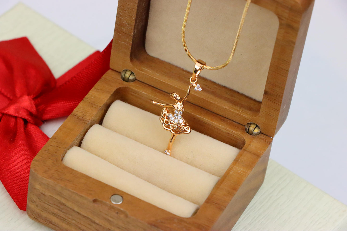 Graceful Rose Gold Ballerina Pendant with Sparkling Accents, XPPT1538 (2143-1)