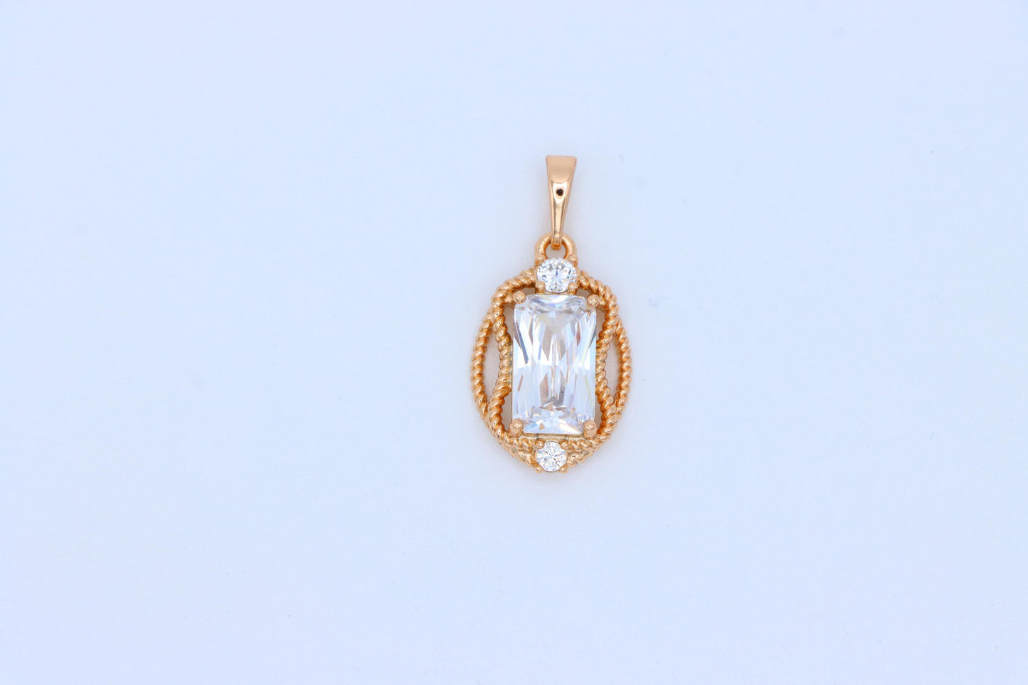 Elegant White Rectangle Pendant with Gold Rope Frame and Crystals, XPPT1684 (2164-3)