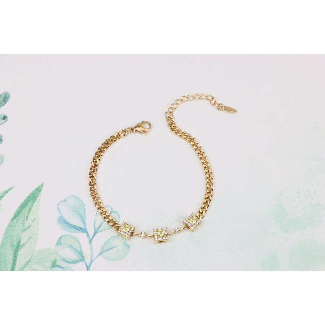 Elegant Rose Gold Bracelet with Green Stone Accents, XPBL0841 (2084-10)