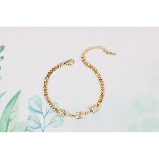 Elegant Rose Gold Bracelet with Green Stone Accents, XPBL0841 (2084-10)