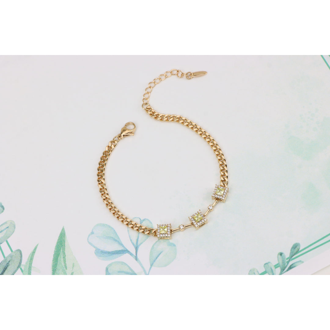 Elegant Rose Gold Bracelet with Green Stone Accents, XPBL0841 (2084-10)