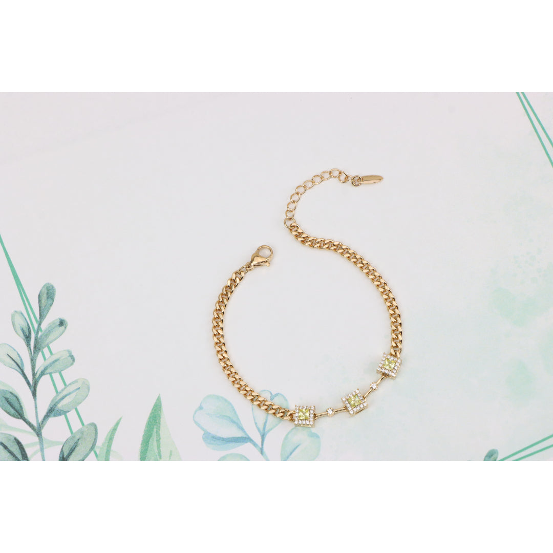 Elegant Rose Gold Bracelet with Green Stone Accents, XPBL0841 (2084-10)