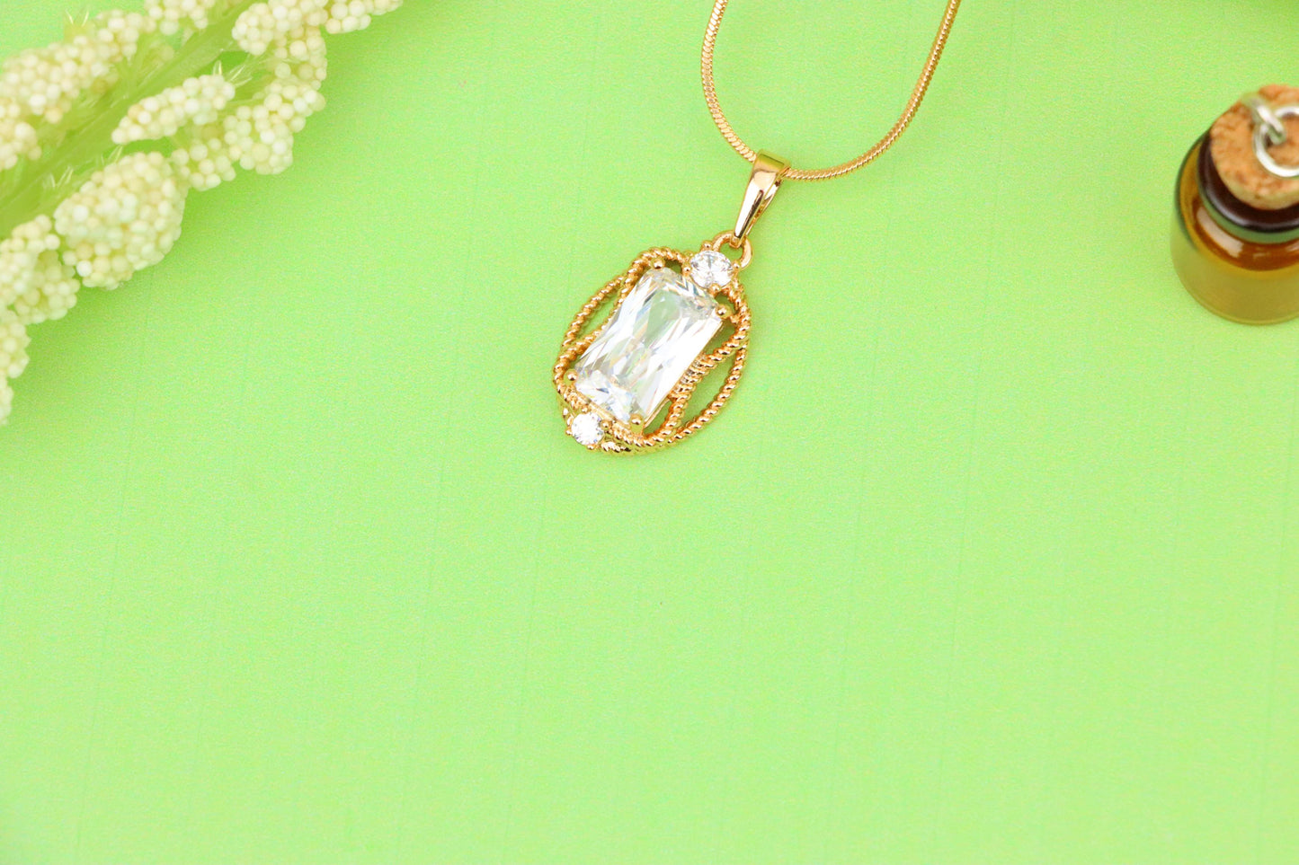 Elegant White Rectangle Pendant with Gold Rope Frame and Crystals, XPPT1684 (2164-3)