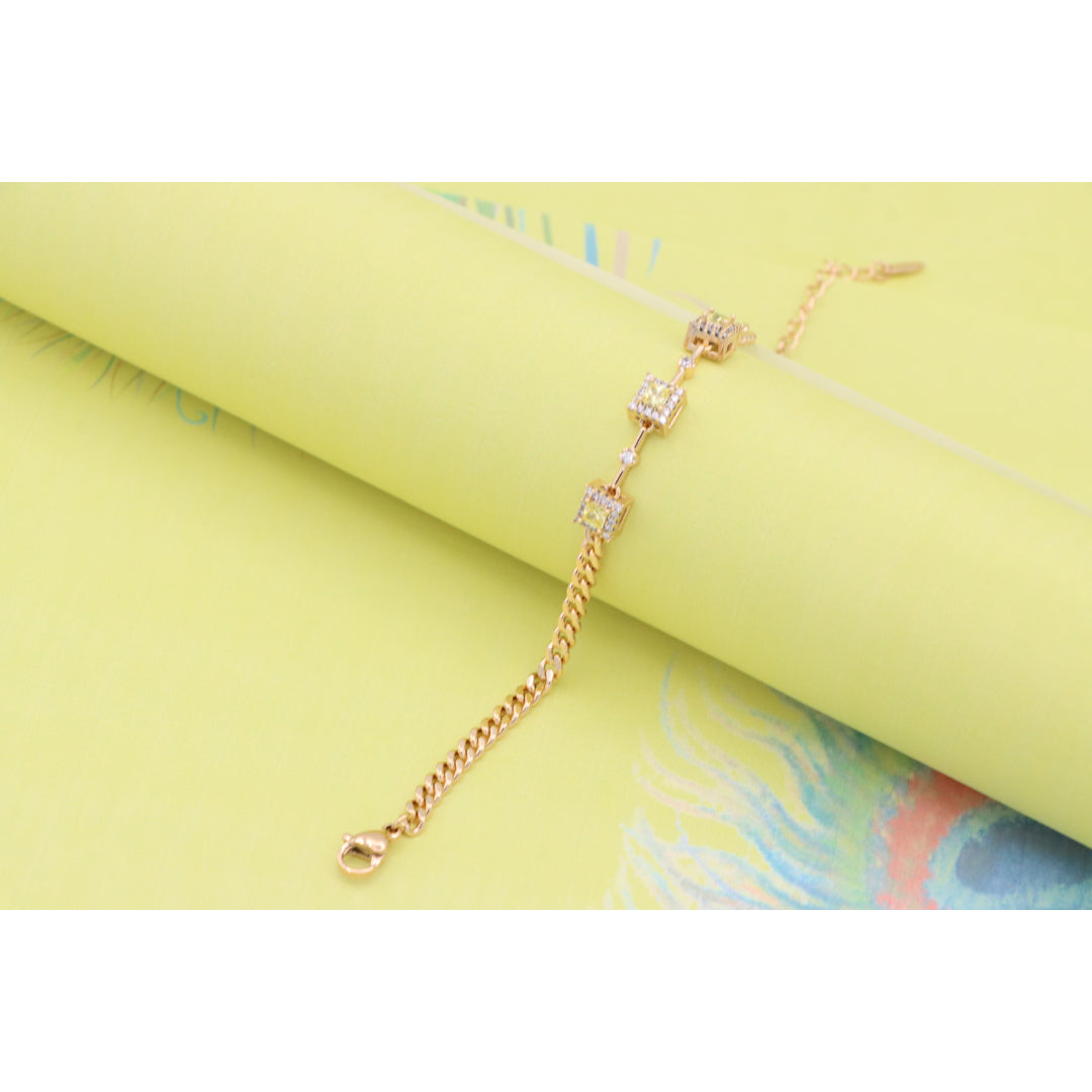 Elegant Rose Gold Bracelet with Green Stone Accents, XPBL0841 (2084-10)