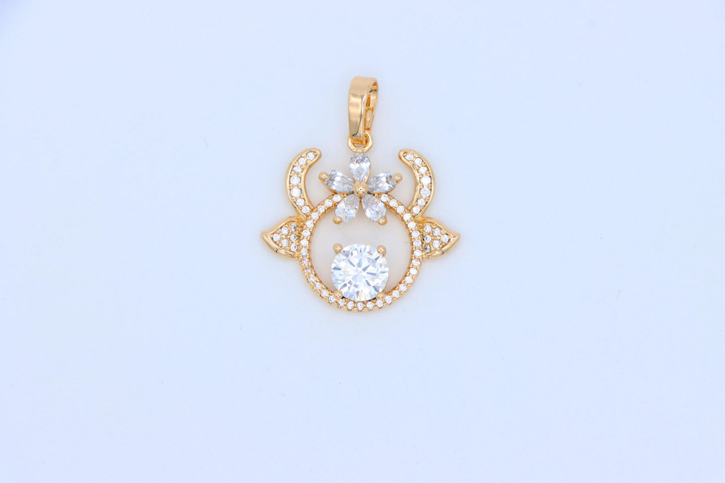 Rose Gold Reindeer Pendant with Sparkling Flower and CZ Center, XPPT1540 (2143-2)