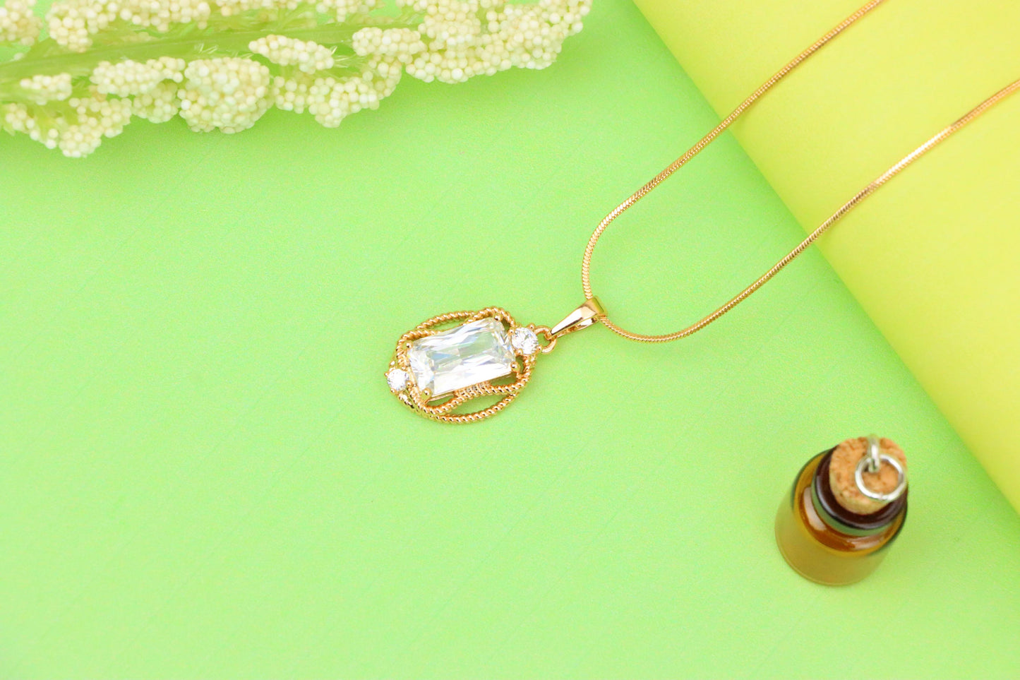 Elegant White Rectangle Pendant with Gold Rope Frame and Crystals, XPPT1684 (2164-3)