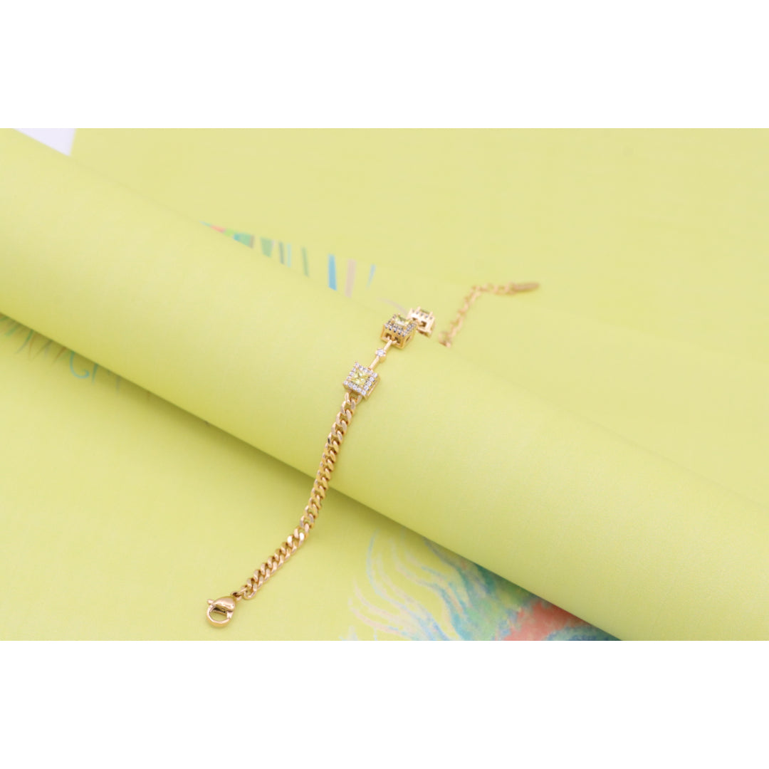 Elegant Rose Gold Bracelet with Green Stone Accents, XPBL0841 (2084-10)