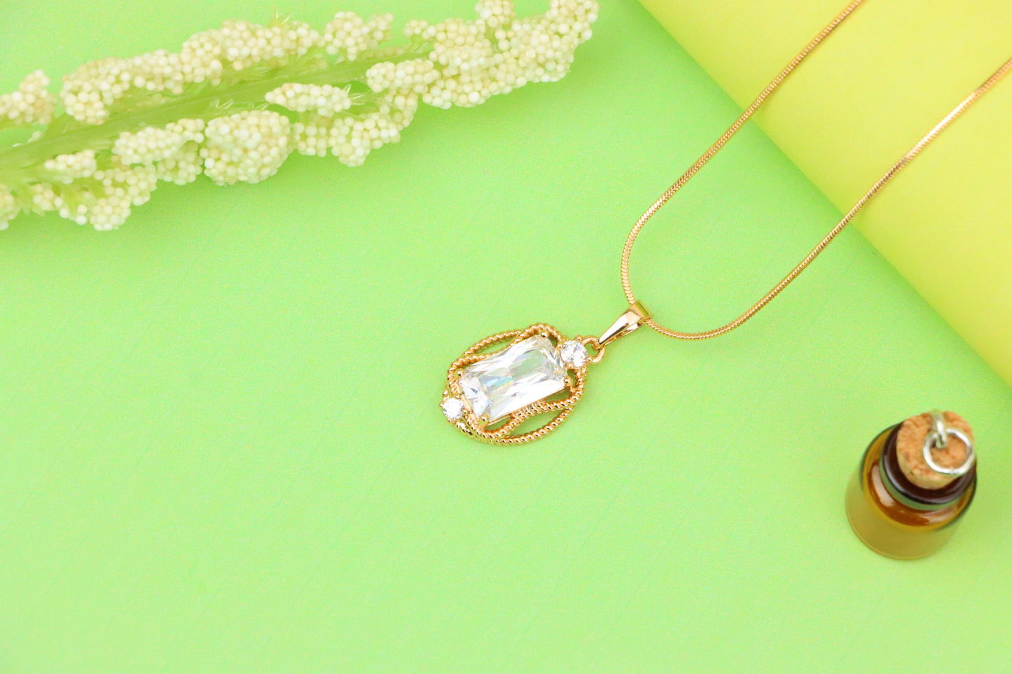 Elegant White Rectangle Pendant with Gold Rope Frame and Crystals, XPPT1684 (2164-3)