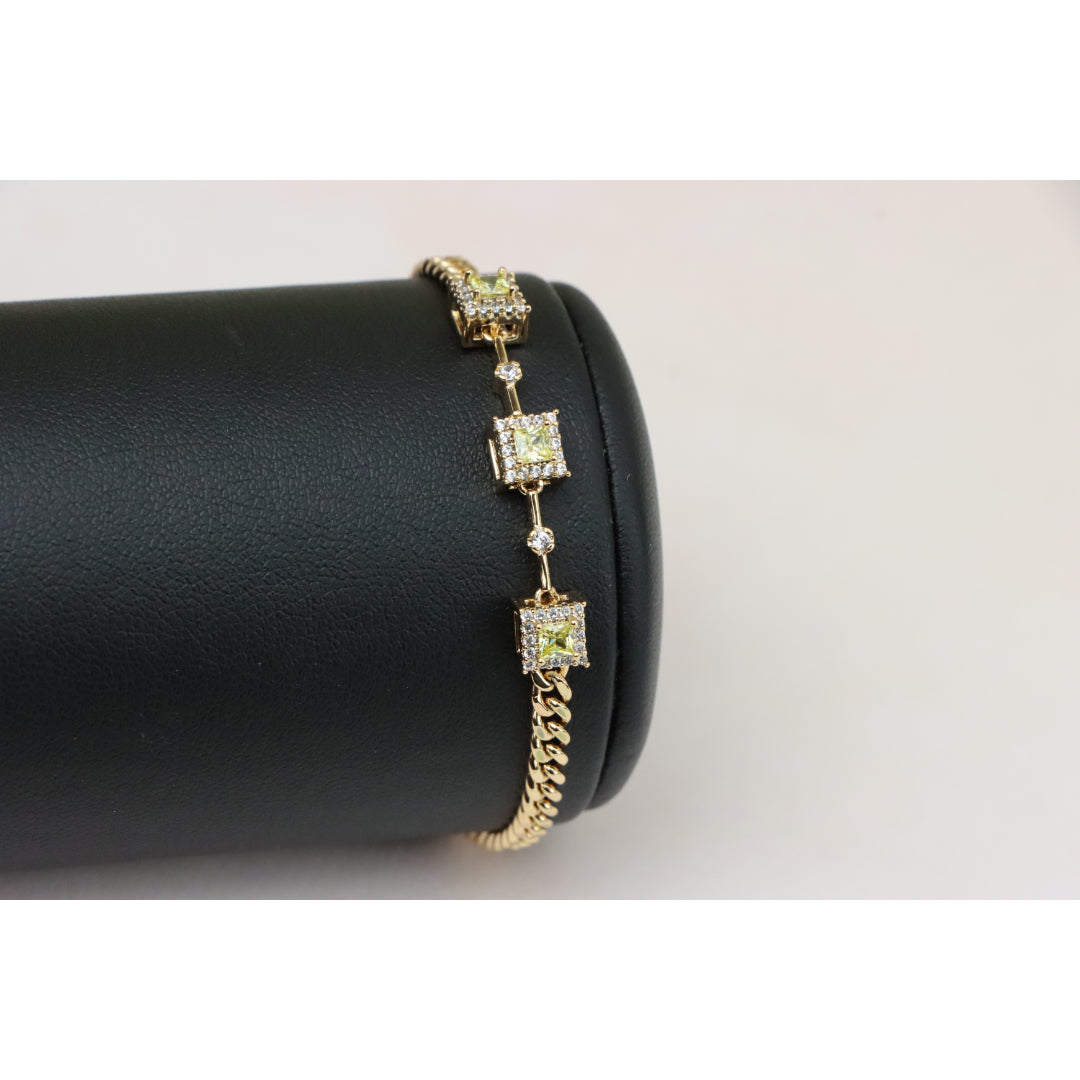Elegant Rose Gold Bracelet with Green Stone Accents, XPBL0841 (2084-10)