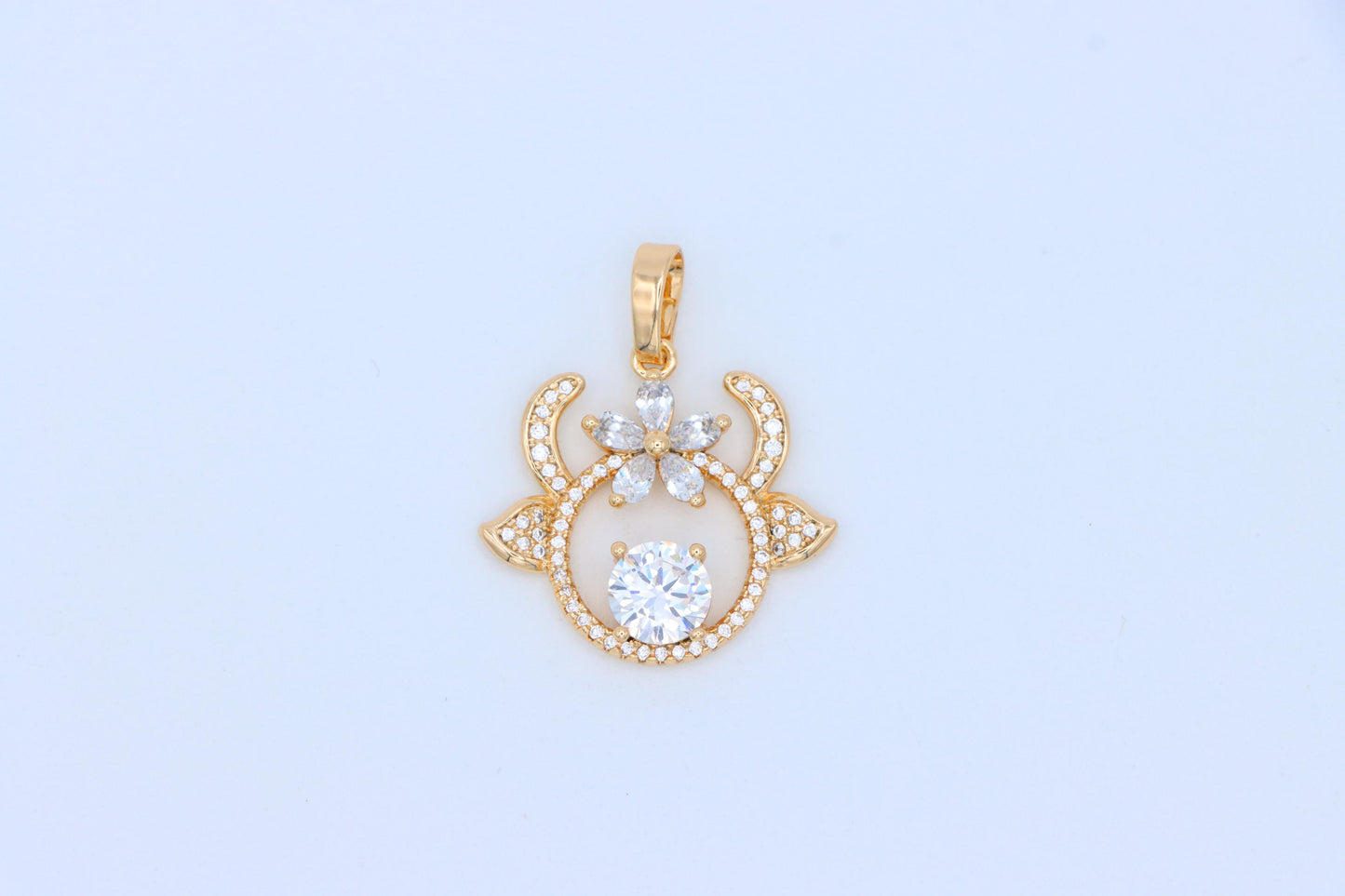 Rose Gold Reindeer Pendant with Sparkling Flower and CZ Center, XPPT1540 (2143-2)