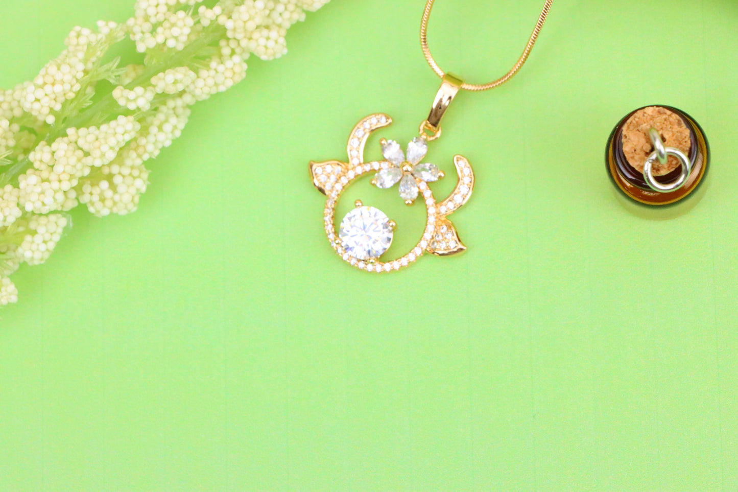 Rose Gold Reindeer Pendant with Sparkling Flower and CZ Center, XPPT1540 (2143-2)