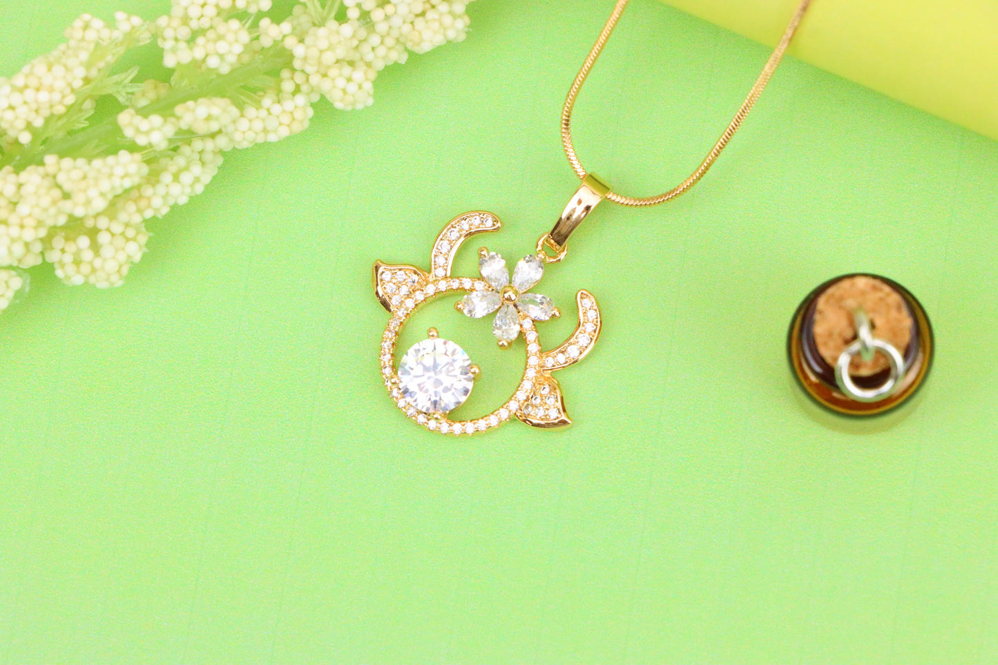 Rose Gold Reindeer Pendant with Sparkling Flower and CZ Center, XPPT1540 (2143-2)
