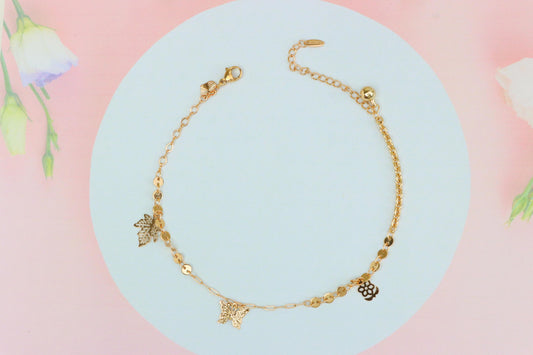 Rose Gold Anklet with Leaf & Butterfly Charms, XPAL1163 (2117-2)