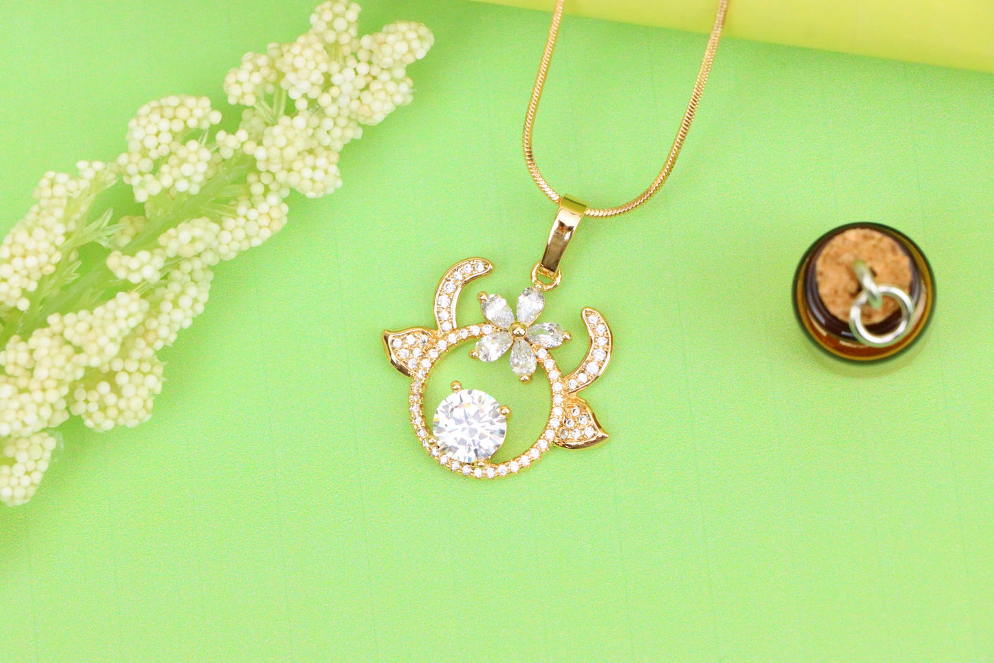 Rose Gold Reindeer Pendant with Sparkling Flower and CZ Center, XPPT1540 (2143-2)