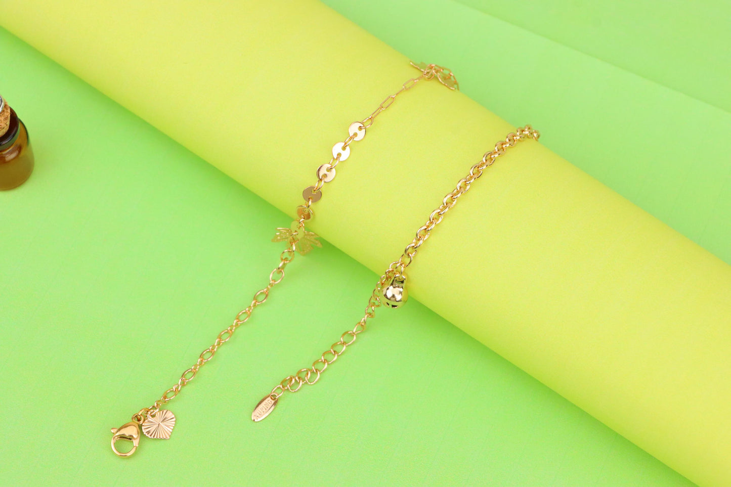 Rose Gold Anklet with Leaf & Butterfly Charms, XPAL1163 (2117-2)