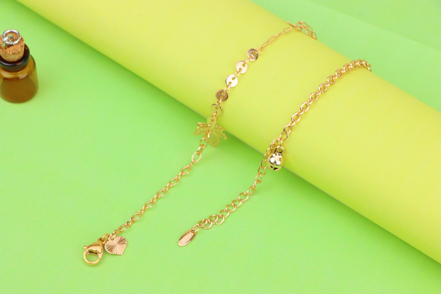 Rose Gold Anklet with Leaf & Butterfly Charms, XPAL1163 (2117-2)