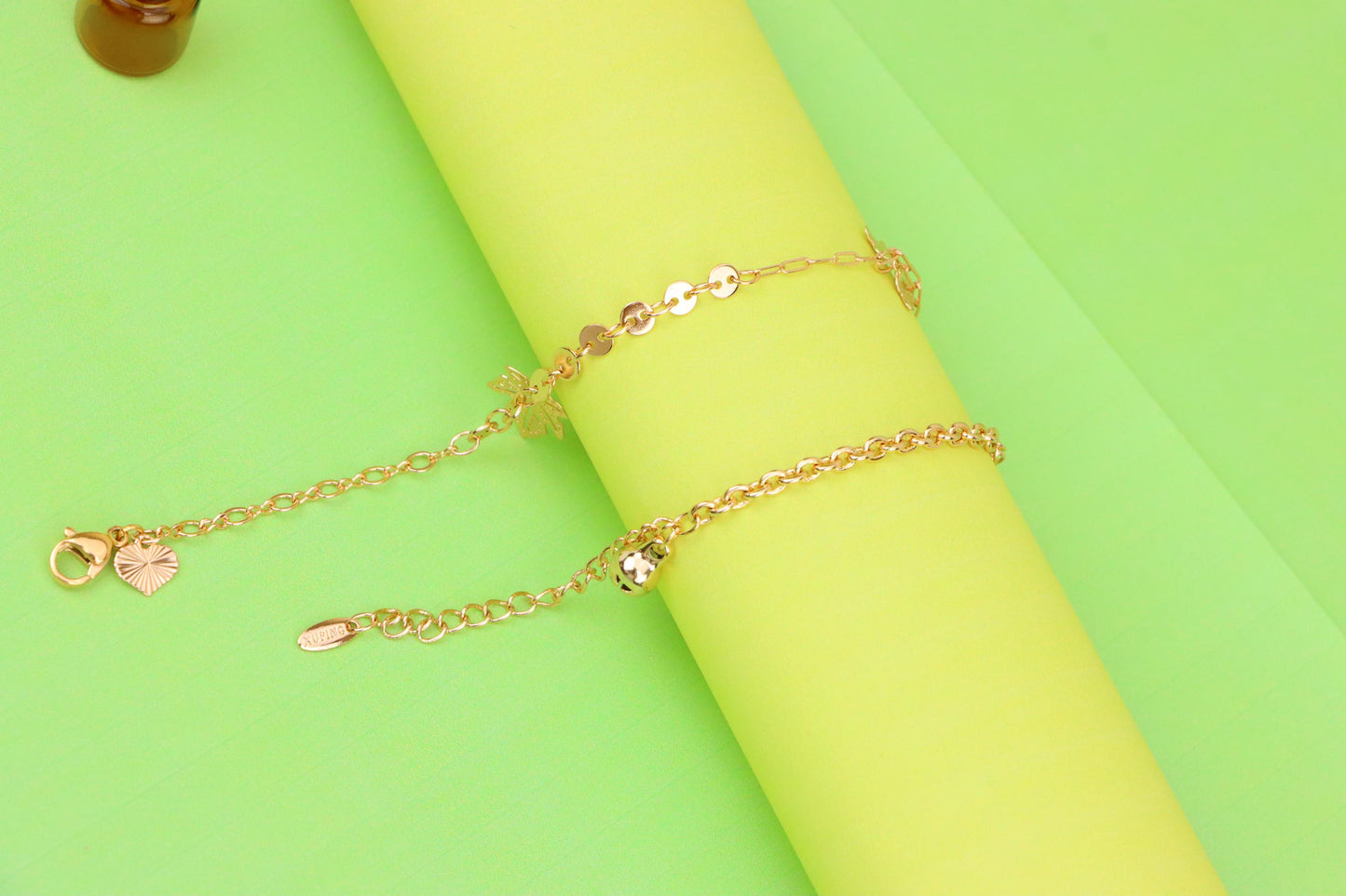 Rose Gold Anklet with Leaf & Butterfly Charms, XPAL1163 (2117-2)