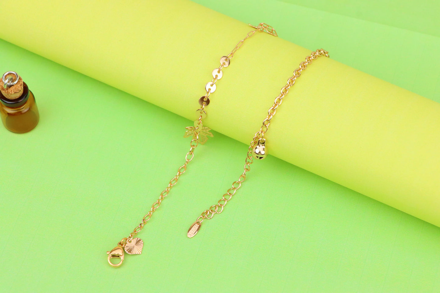 Rose Gold Anklet with Leaf & Butterfly Charms, XPAL1163 (2117-2)