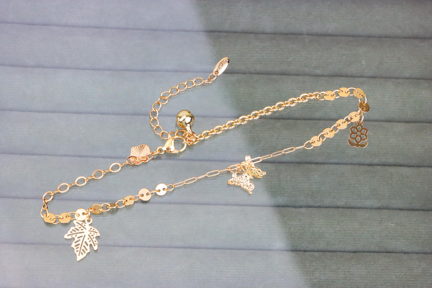 Rose Gold Anklet with Leaf & Butterfly Charms, XPAL1163 (2117-2)