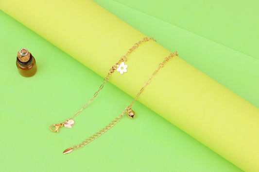 Rose Gold Anklet with Cross & Flower Charms, XPAL1164 (2117-3)