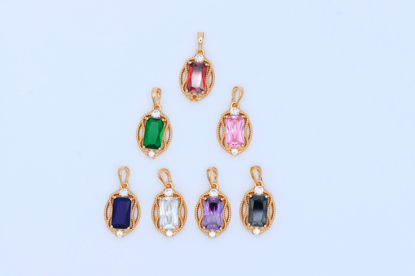 Deep Blue Rectangle Pendant with Gold Rope Frame and Crystal Accents, XPPT1685 (2164-3)