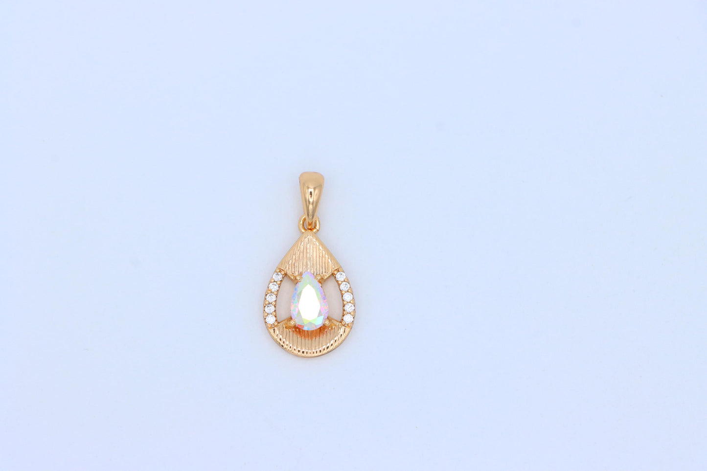 Teardrop Pendant with White Rainbow Stone and Gold Frame Design, XPPT1686 (2164-4)