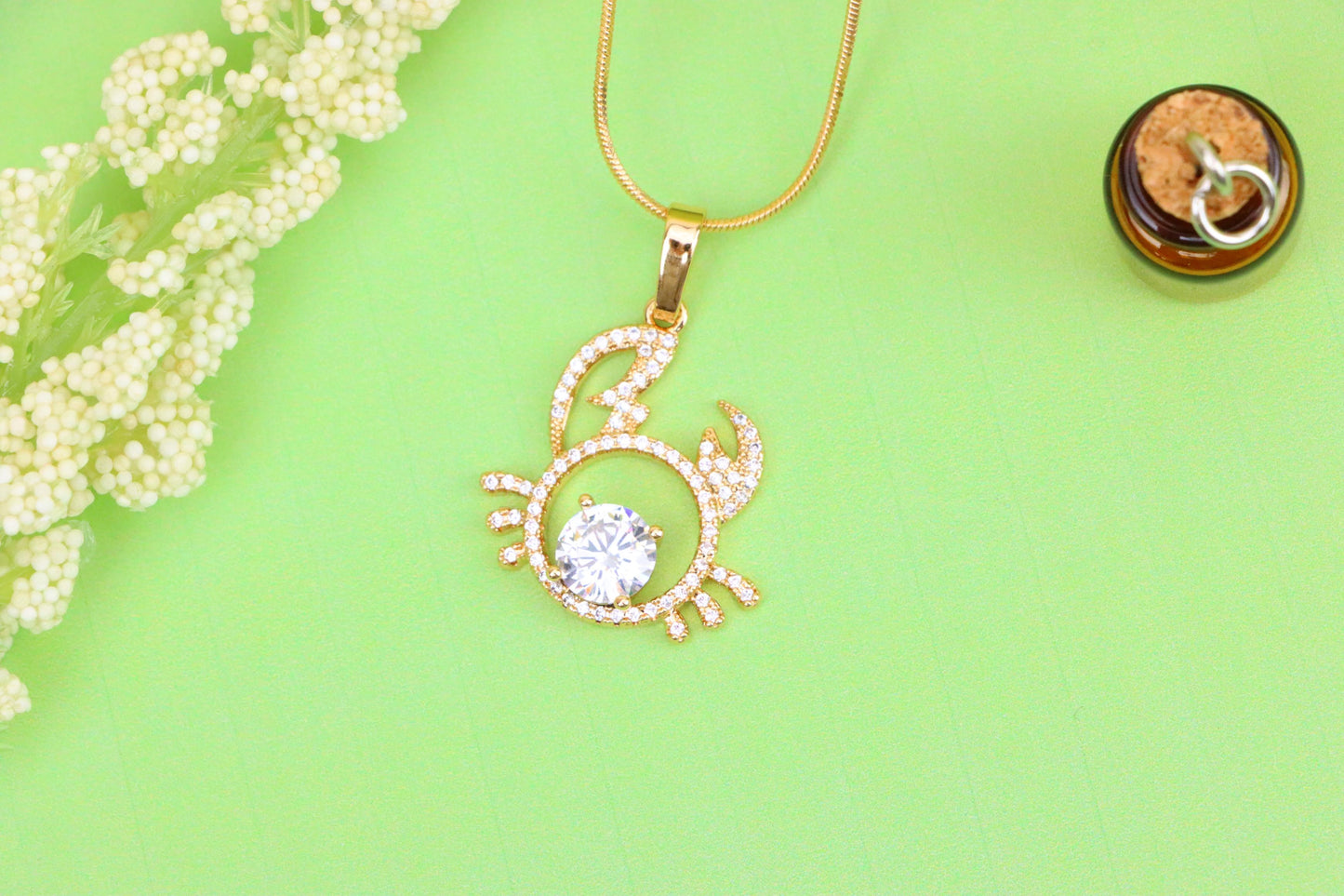 Cancer Zodiac Rose Gold Pendant with Sparkling CZ Stone Center, XPPT1542 (2143-2)