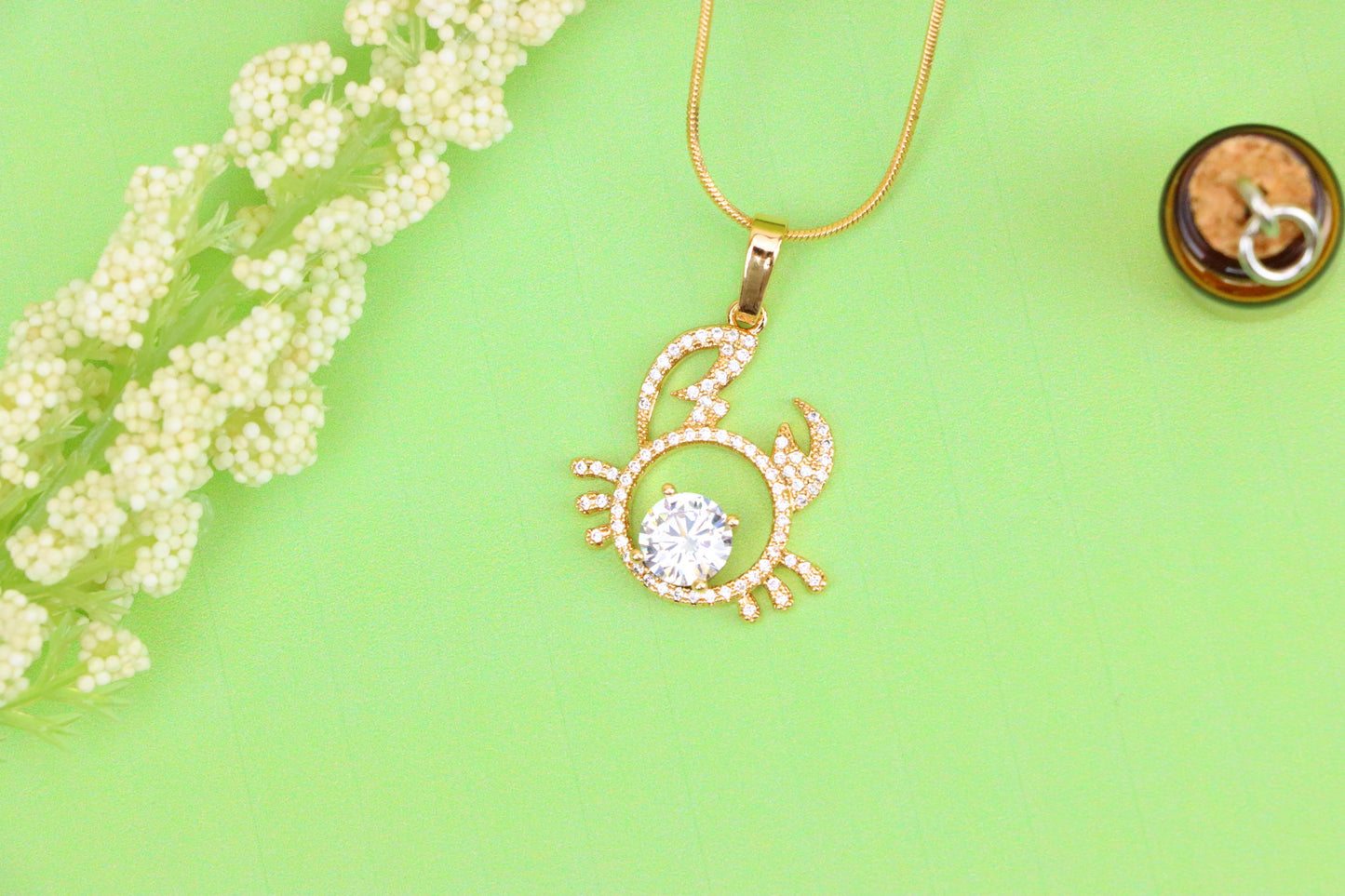Cancer Zodiac Rose Gold Pendant with Sparkling CZ Stone Center, XPPT1542 (2143-2)