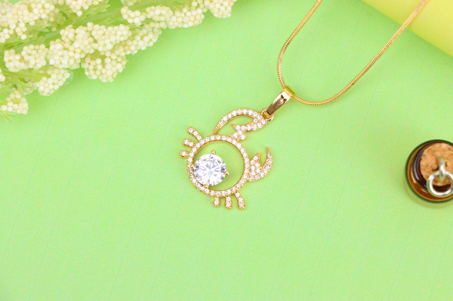 Cancer Zodiac Rose Gold Pendant with Sparkling CZ Stone Center, XPPT1542 (2143-2)