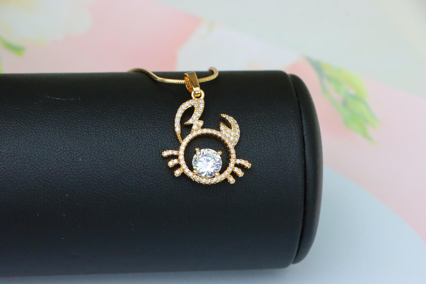 Cancer Zodiac Rose Gold Pendant with Sparkling CZ Stone Center, XPPT1542 (2143-2)
