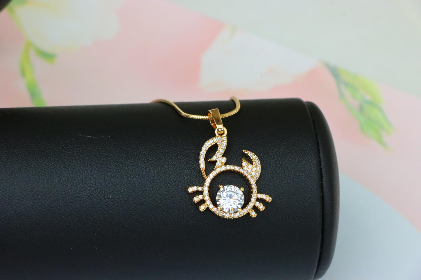 Cancer Zodiac Rose Gold Pendant with Sparkling CZ Stone Center, XPPT1542 (2143-2)