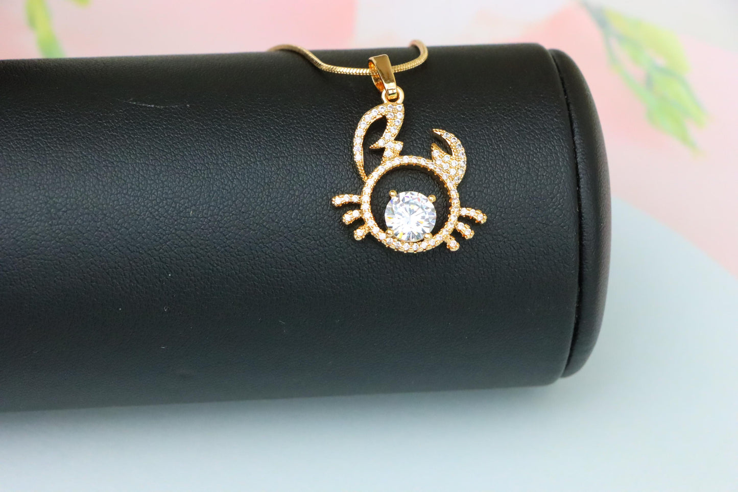 Cancer Zodiac Rose Gold Pendant with Sparkling CZ Stone Center, XPPT1542 (2143-2)