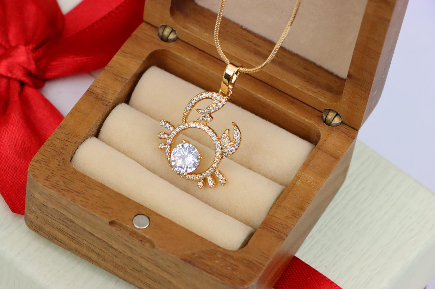 Cancer Zodiac Rose Gold Pendant with Sparkling CZ Stone Center, XPPT1542 (2143-2)