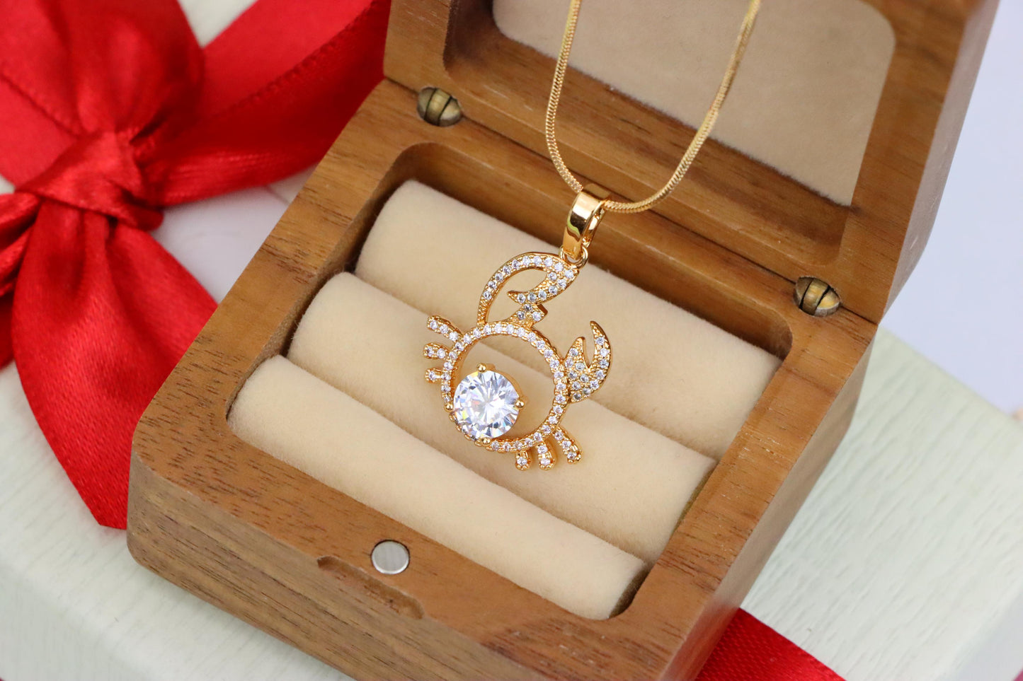Cancer Zodiac Rose Gold Pendant with Sparkling CZ Stone Center, XPPT1542 (2143-2)