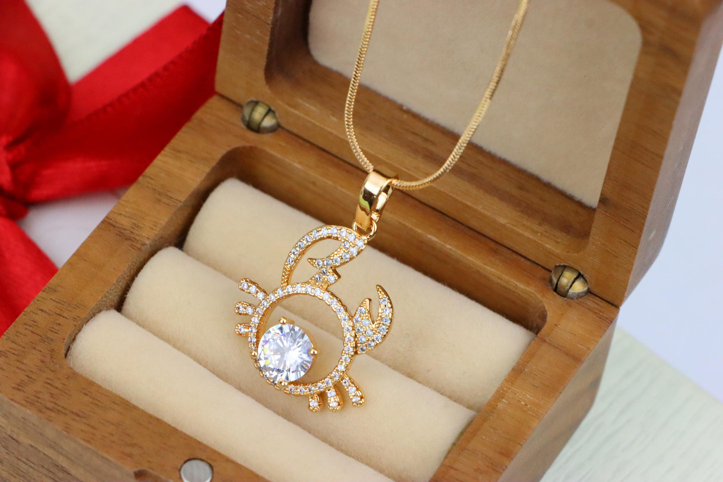 Cancer Zodiac Rose Gold Pendant with Sparkling CZ Stone Center, XPPT1542 (2143-2)