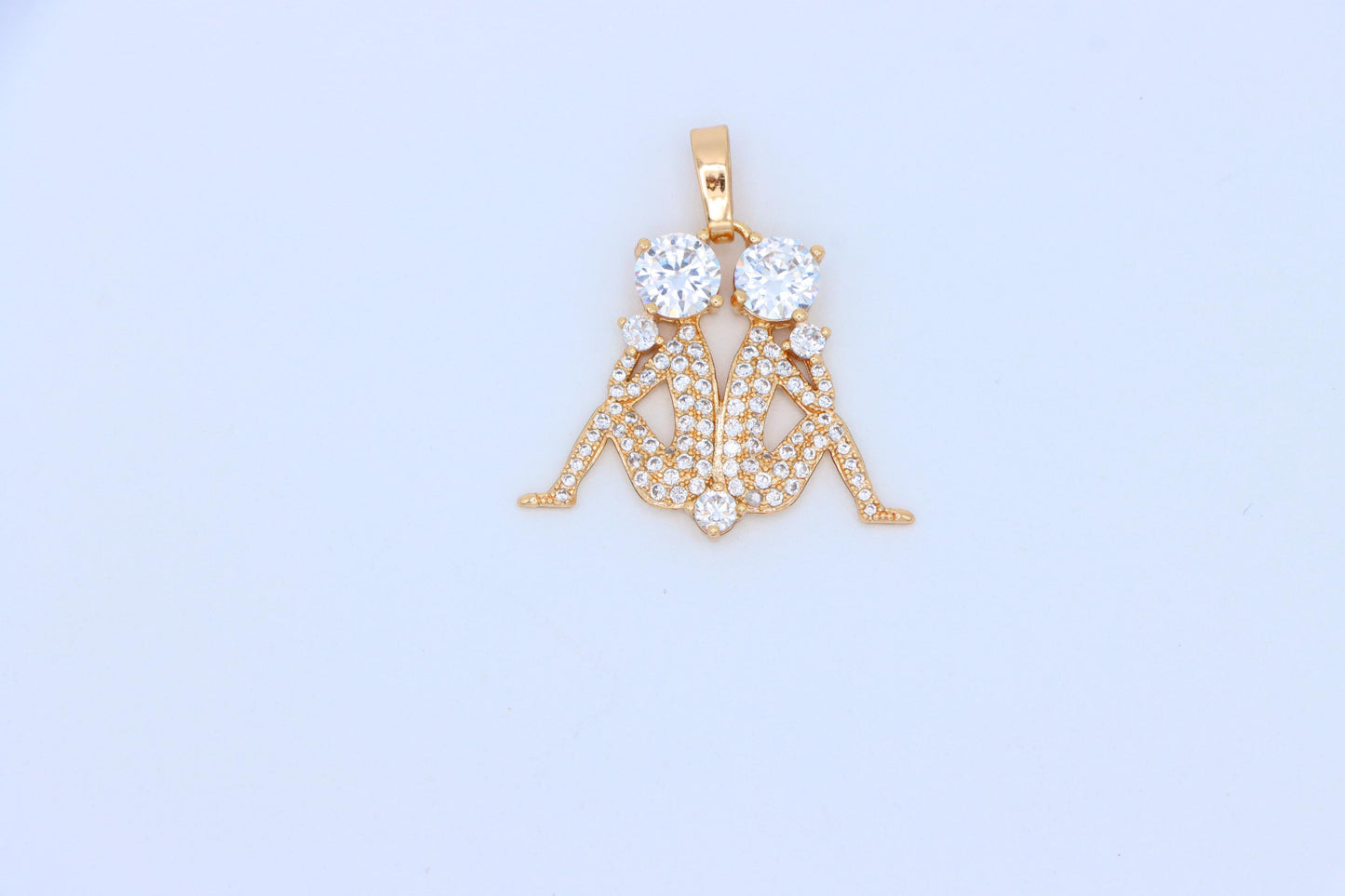 Gemini Zodiac Rose Gold Pendant with Twin Sparkling CZ Accents, XPPT1543 (2143-2)