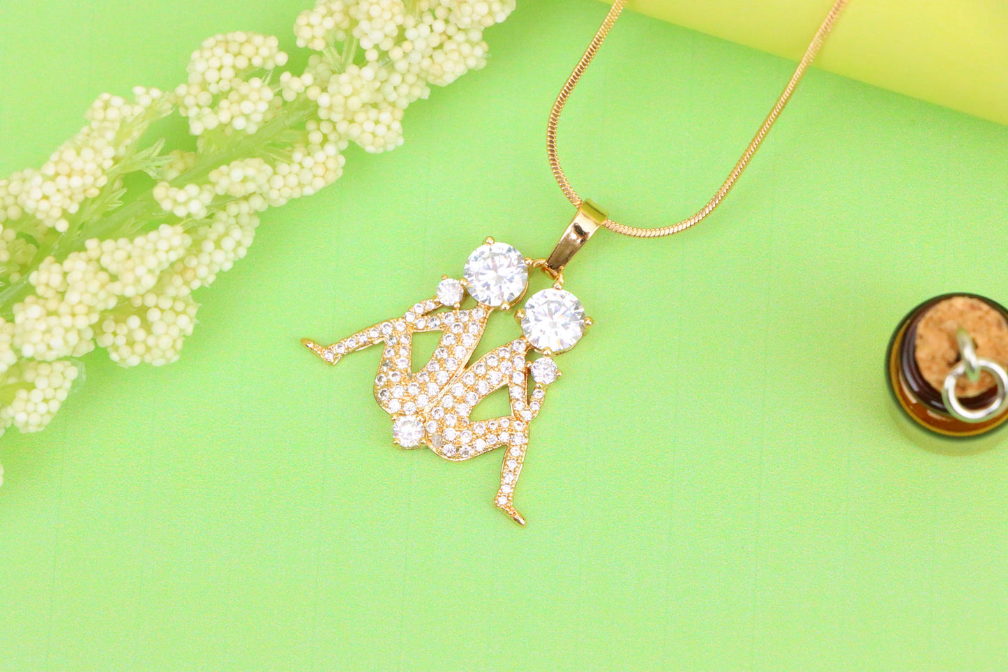 Gemini Zodiac Rose Gold Pendant with Twin Sparkling CZ Accents, XPPT1543 (2143-2)