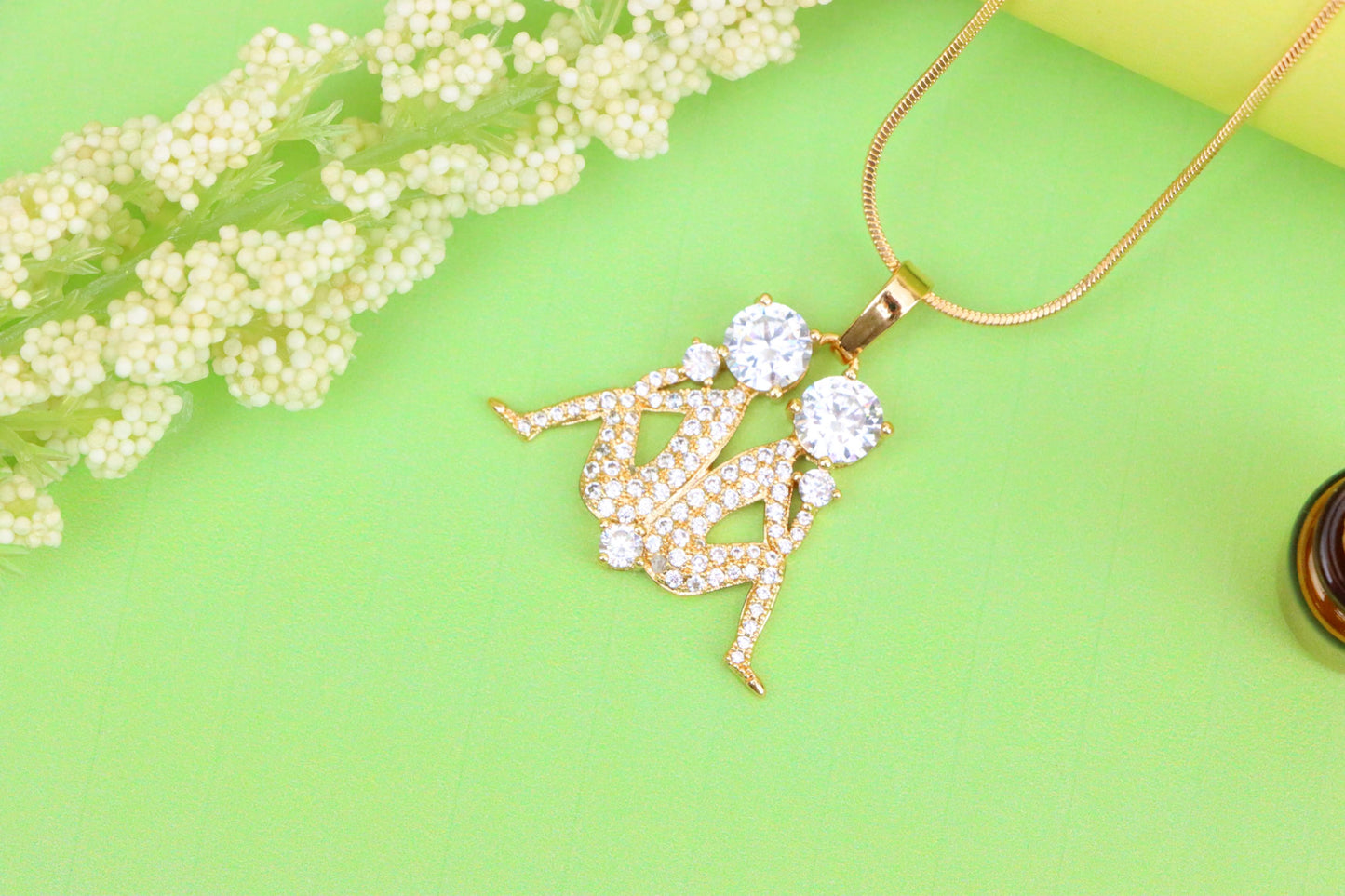 Gemini Zodiac Rose Gold Pendant with Twin Sparkling CZ Accents, XPPT1543 (2143-2)