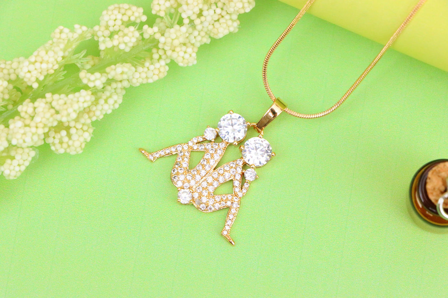 Gemini Zodiac Rose Gold Pendant with Twin Sparkling CZ Accents, XPPT1543 (2143-2)