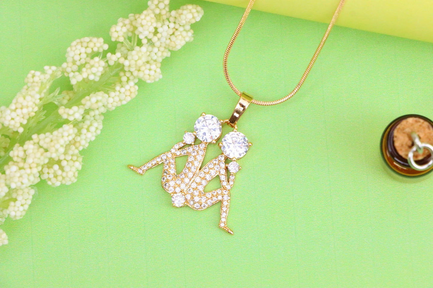 Gemini Zodiac Rose Gold Pendant with Twin Sparkling CZ Accents, XPPT1543 (2143-2)