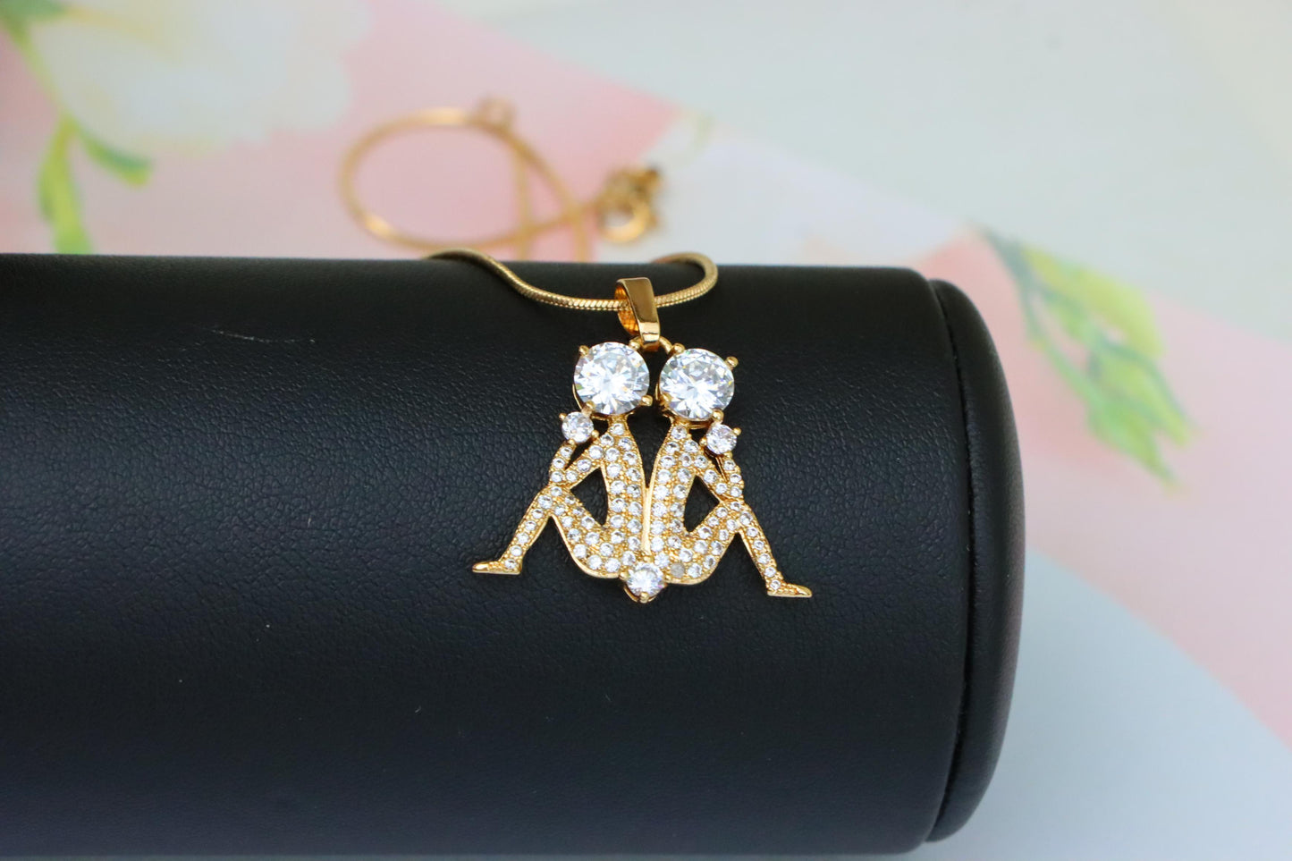 Gemini Zodiac Rose Gold Pendant with Twin Sparkling CZ Accents, XPPT1543 (2143-2)