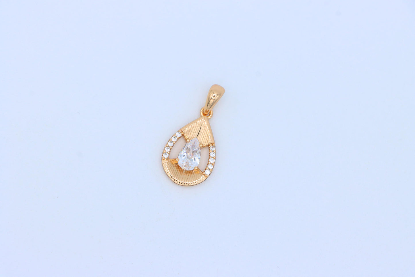 Elegant Teardrop Pendant with White Gemstone and Gold Finish, XPPT1687 (2164-4)