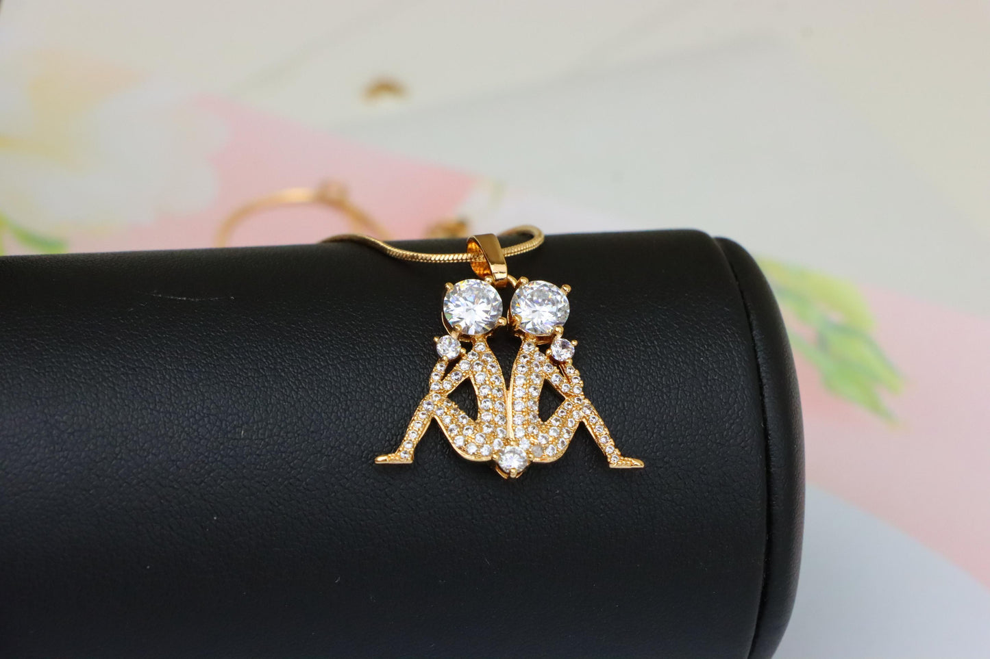 Gemini Zodiac Rose Gold Pendant with Twin Sparkling CZ Accents, XPPT1543 (2143-2)