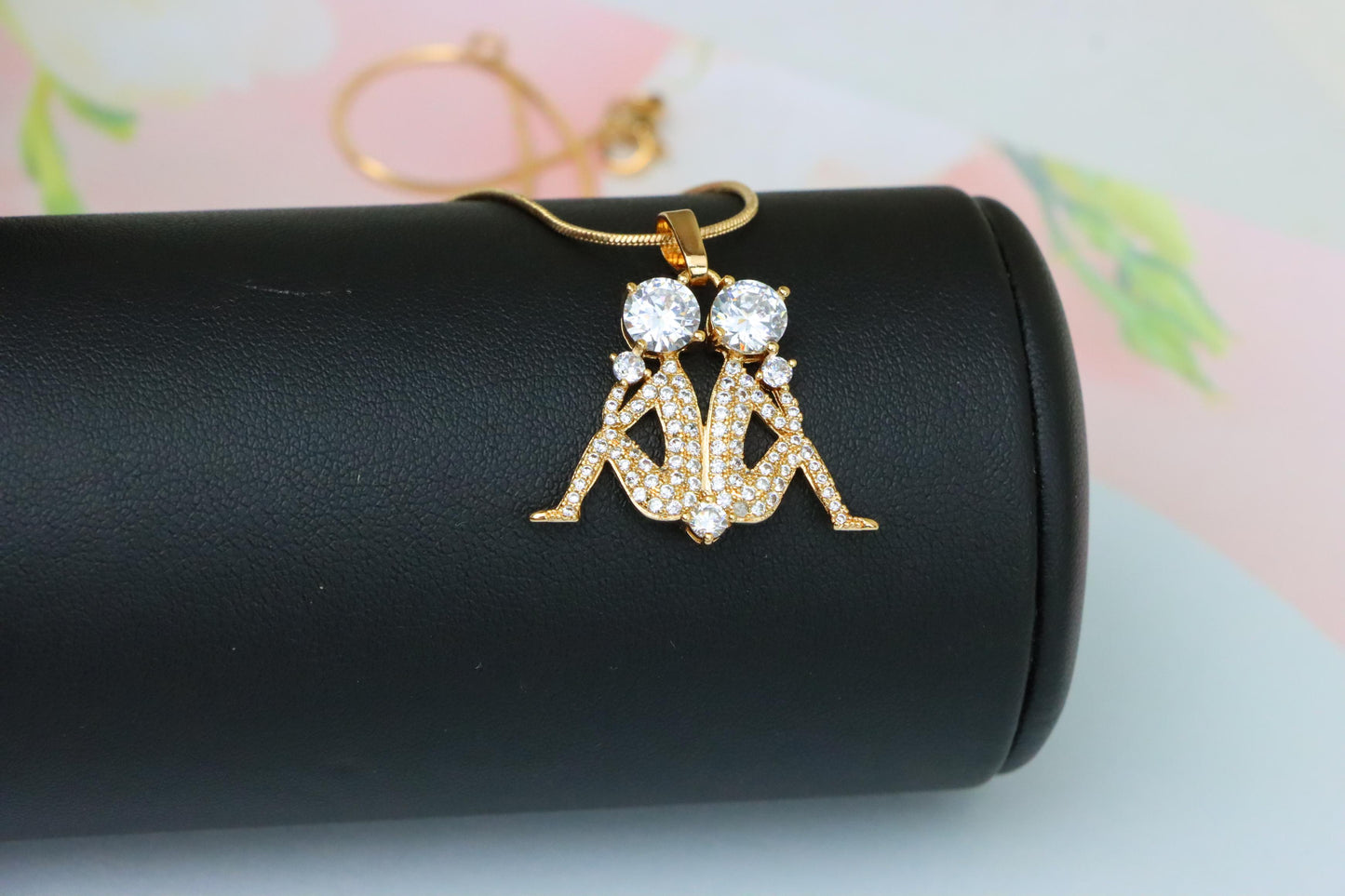 Gemini Zodiac Rose Gold Pendant with Twin Sparkling CZ Accents, XPPT1543 (2143-2)