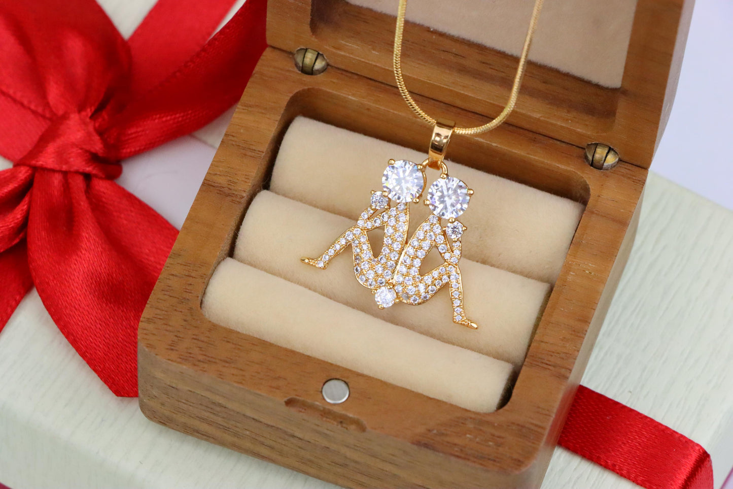 Gemini Zodiac Rose Gold Pendant with Twin Sparkling CZ Accents, XPPT1543 (2143-2)