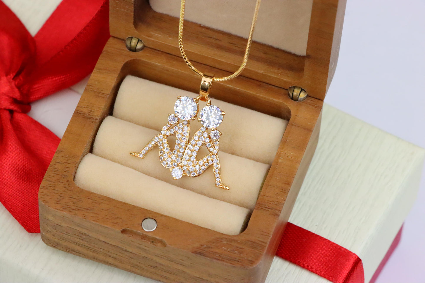 Gemini Zodiac Rose Gold Pendant with Twin Sparkling CZ Accents, XPPT1543 (2143-2)