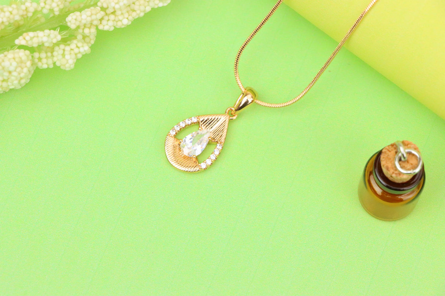 Elegant Teardrop Pendant with White Gemstone and Gold Finish, XPPT1687 (2164-4)