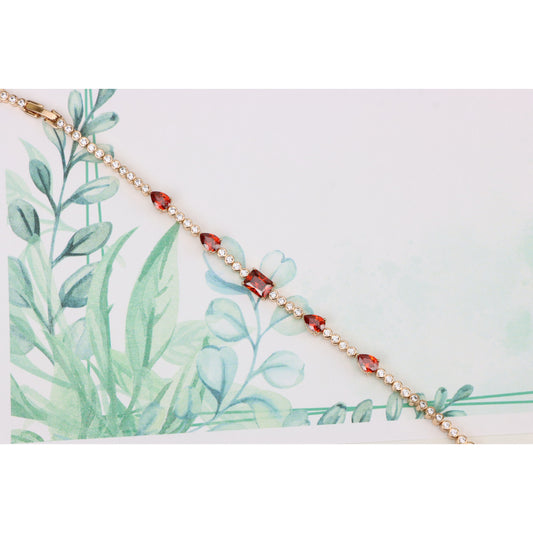 Rose Gold Bracelet with Red Gem Accents and Round White Stones, XPBL0845 (2085-4)