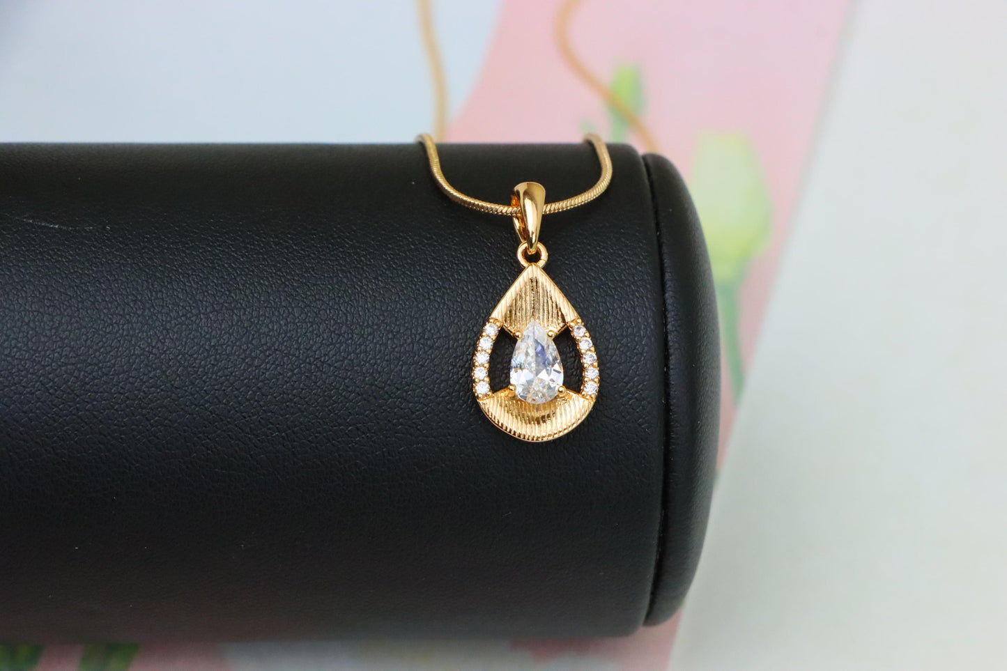 Elegant Teardrop Pendant with White Gemstone and Gold Finish, XPPT1687 (2164-4)