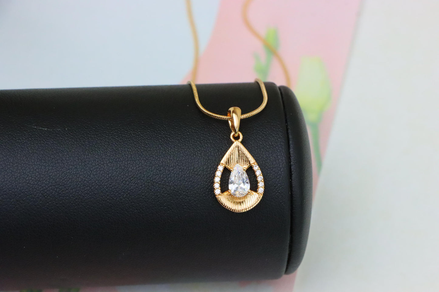 Elegant Teardrop Pendant with White Gemstone and Gold Finish, XPPT1687 (2164-4)